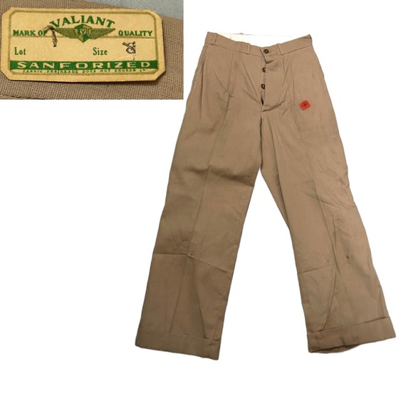 1940s Deadstock Button Fly Cotton Khaki Workwear Pants / Boys 8 *